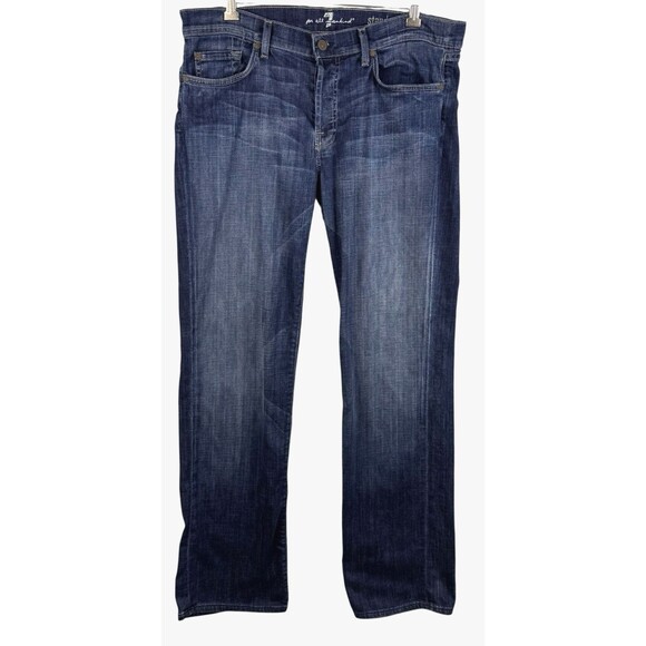 7 For All Mankind Jeans Men's Blue Denim W34/L34 STANDARD‎ Dark Wash Button-Up - Picture 1 of 15